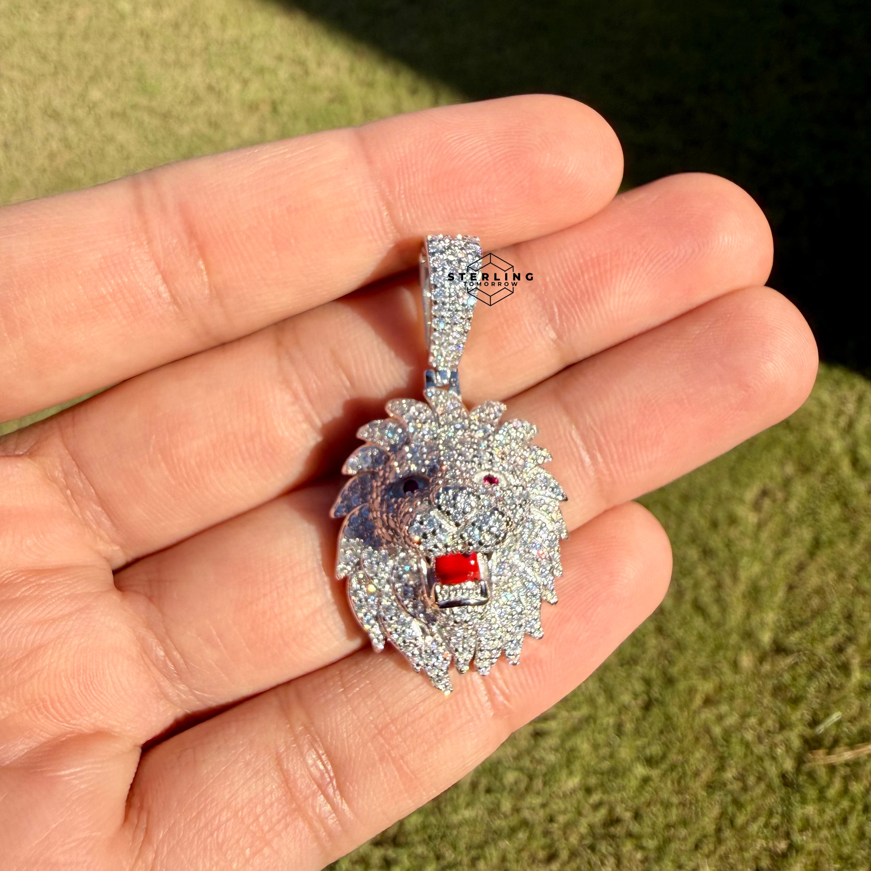 Moissanite VVS Lion Head Pendant 925 Silver Iced Out Free Steel Rope Chain