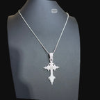 Moissanite Gothic Cross Pendant, Iced Out 925 Sterling Silver Hip Hop Necklace w 24" Rope Chain