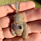Iced Out Astronaut Gold Tone Pendant 14k Gold Plated + AntiTarnish Steel Rope Chain