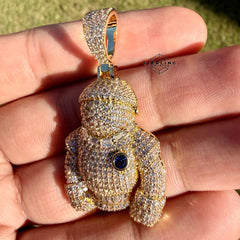 Iced Out Astronaut Gold Tone Pendant 14k Gold Plated + AntiTarnish Steel Rope Chain