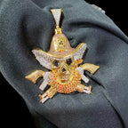 Gold Iced Out Cowboy Skull Pendant
