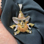 Gold Iced Out Cowboy Skull Pendant