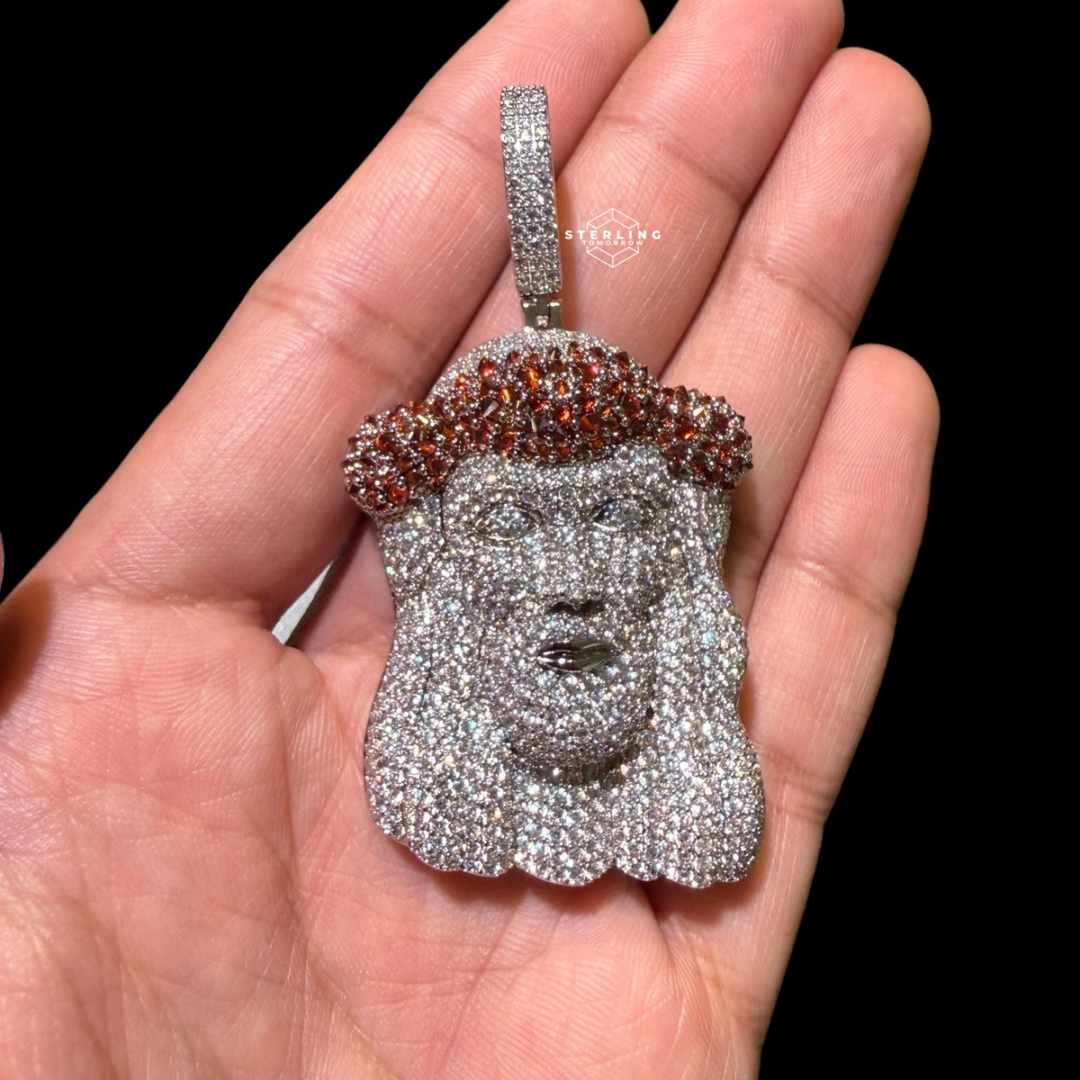 Iced Out Jesus Pendant Red Crown of Thorns