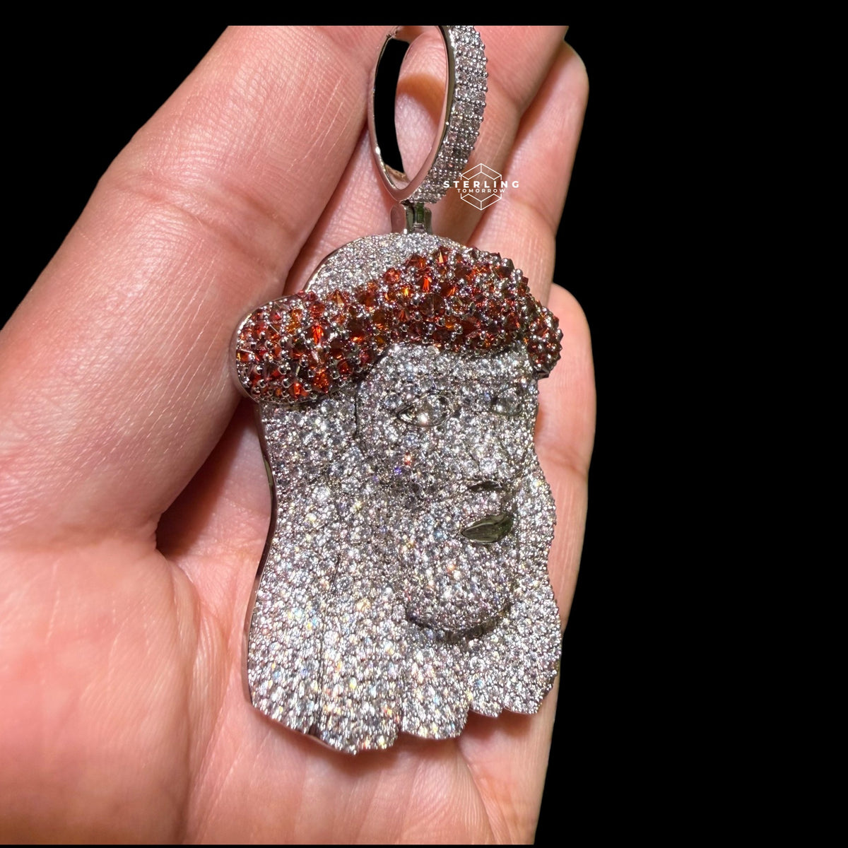 Iced Out Jesus Pendant Red Crown of Thorns