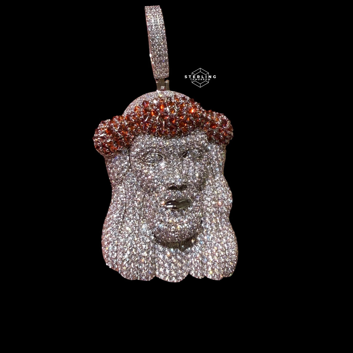 Iced Out Jesus Pendant Red Crown of Thorns