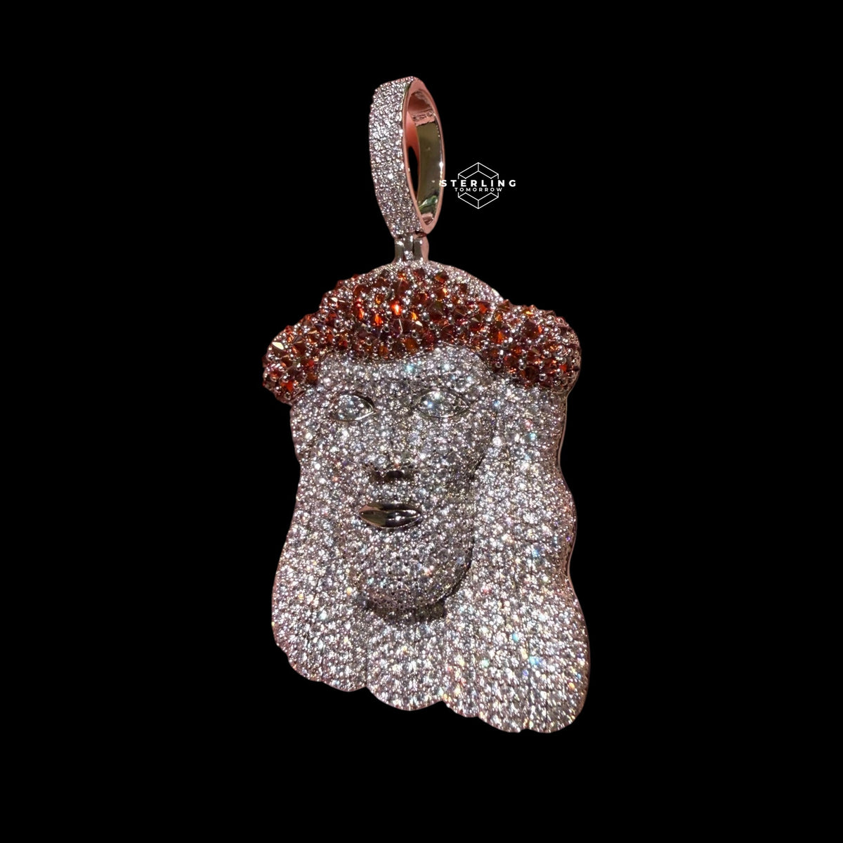 Iced Out Jesus Pendant Red Crown of Thorns