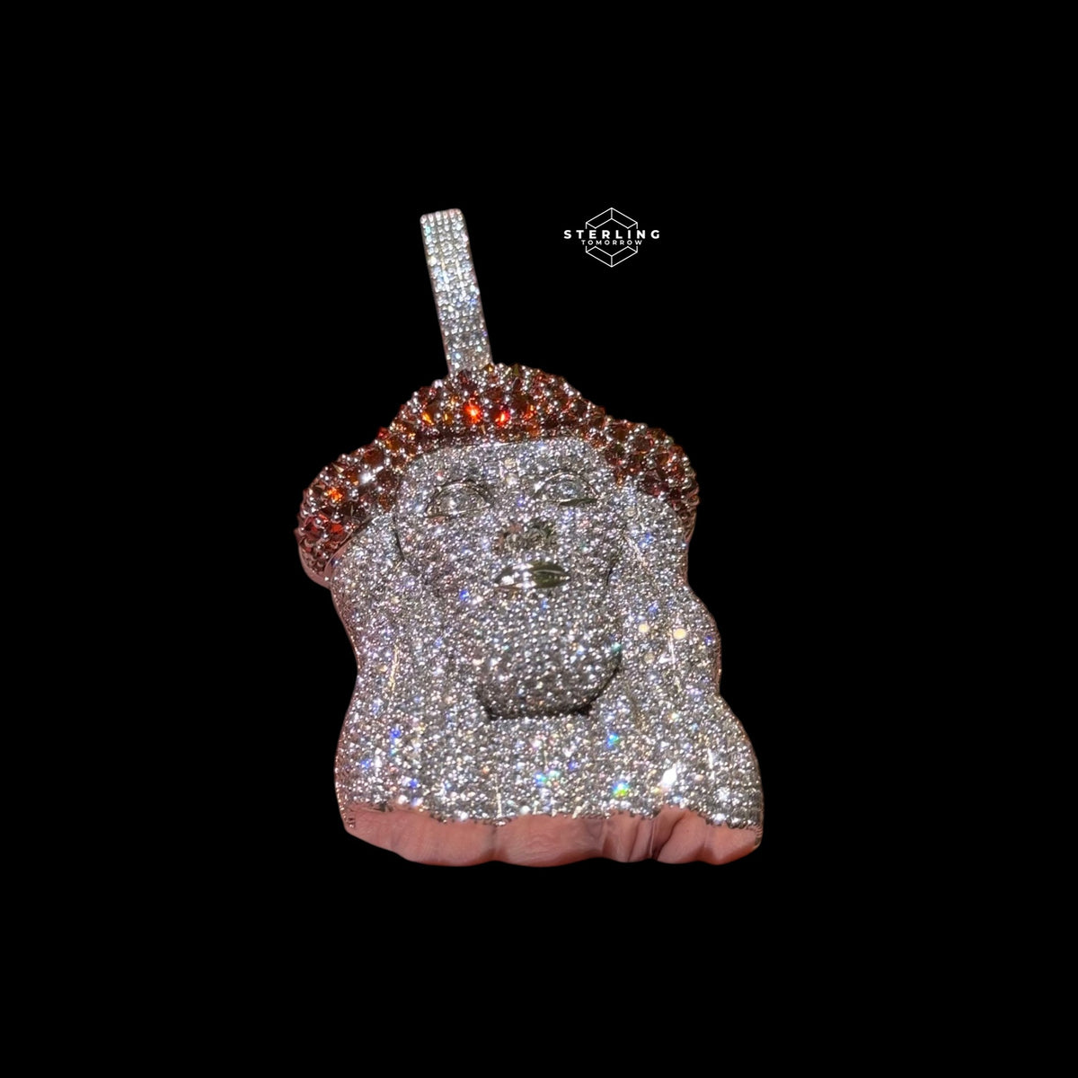 Iced Out Jesus Pendant Red Crown of Thorns