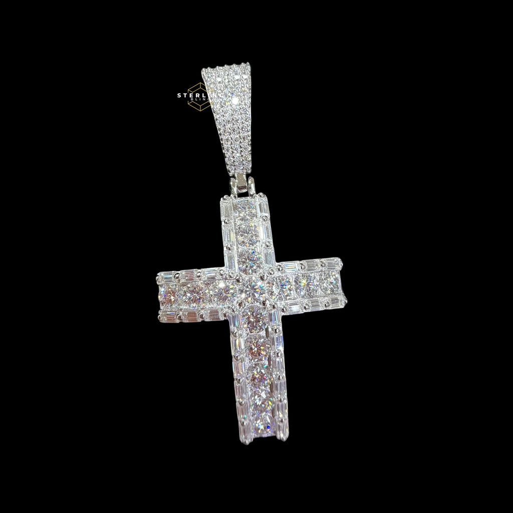Iced Out Moissanite Cross Pendant 925 Sterling Silver, VVS1 D Color Moissanite Cross Necklace, Hip Hop Cross Pendant for Men, GRA Certified Religious Jewelry