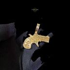 14K Gold Plated Iced Out Money Gun Pendant | Green Enamel CZ Diamond Hip Hop Necklace | Free 22" Stainless Rope Chain