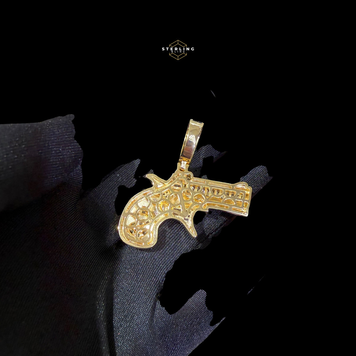 14K Gold Plated Iced Out Money Gun Pendant | Green Enamel CZ Diamond Hip Hop Necklace | Free 22" Stainless Rope Chain