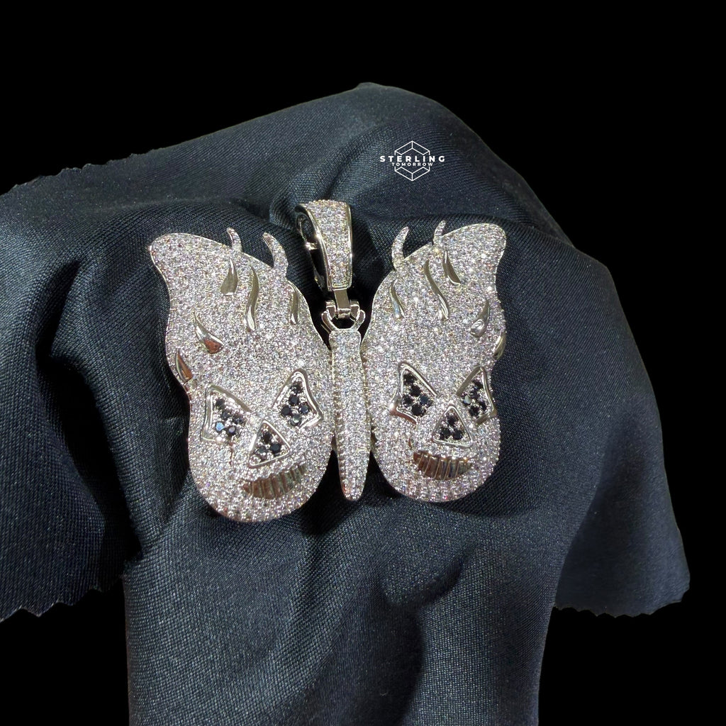 Iced Out Butterfly Skull Pendant