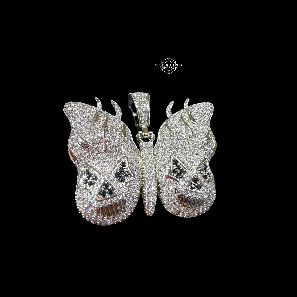 Iced Out Butterfly Skull Pendant