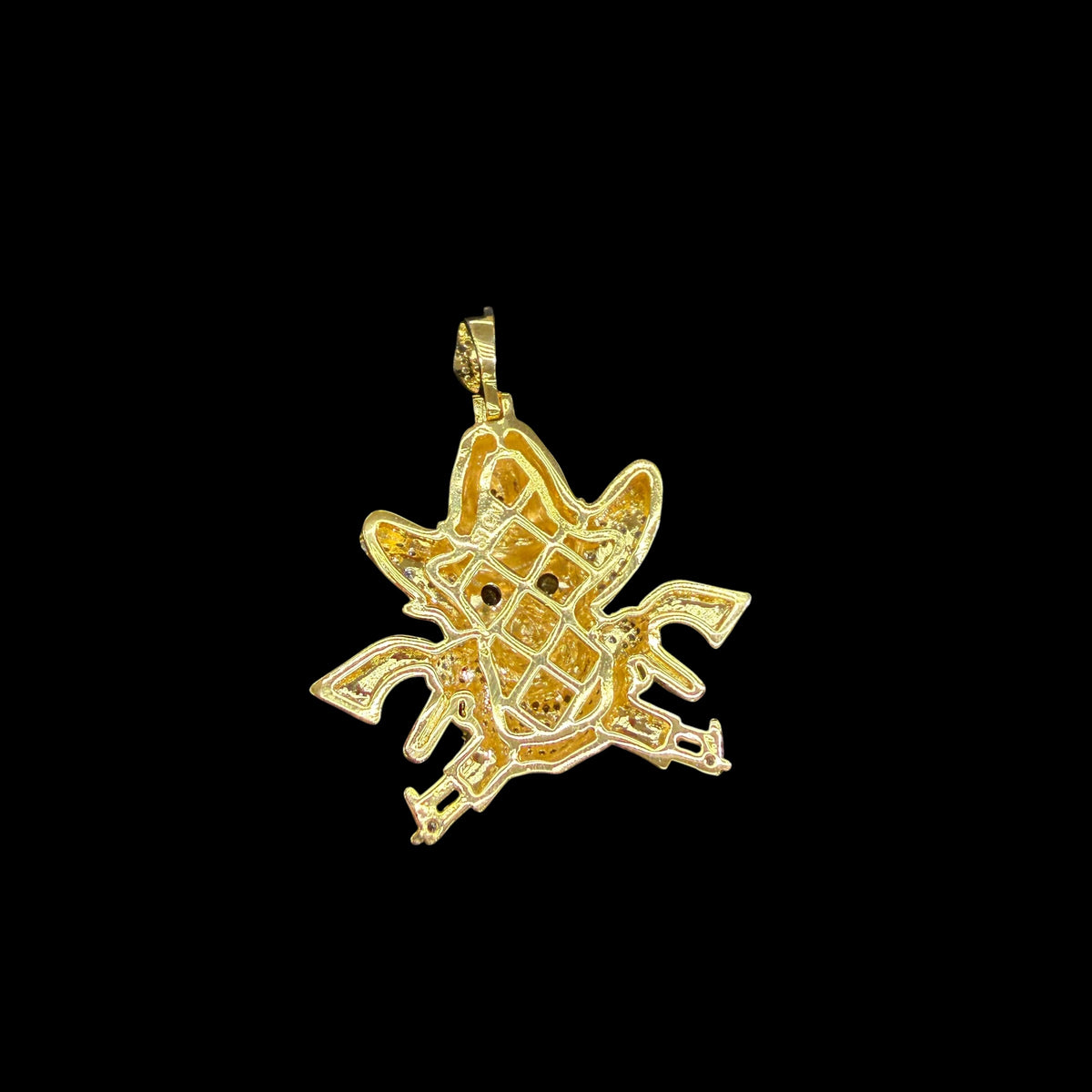 Gold Iced Out Cowboy Skull Pendant