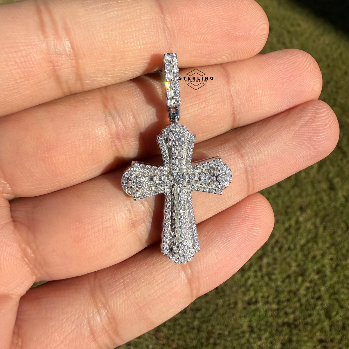 Moissanite VVS Iced Cross Pendant 925 Silver Free Steel Rope Chain Gift Men