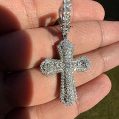 Moissanite VVS Iced Cross Pendant 925 Silver Free Steel Rope Chain Gift Men