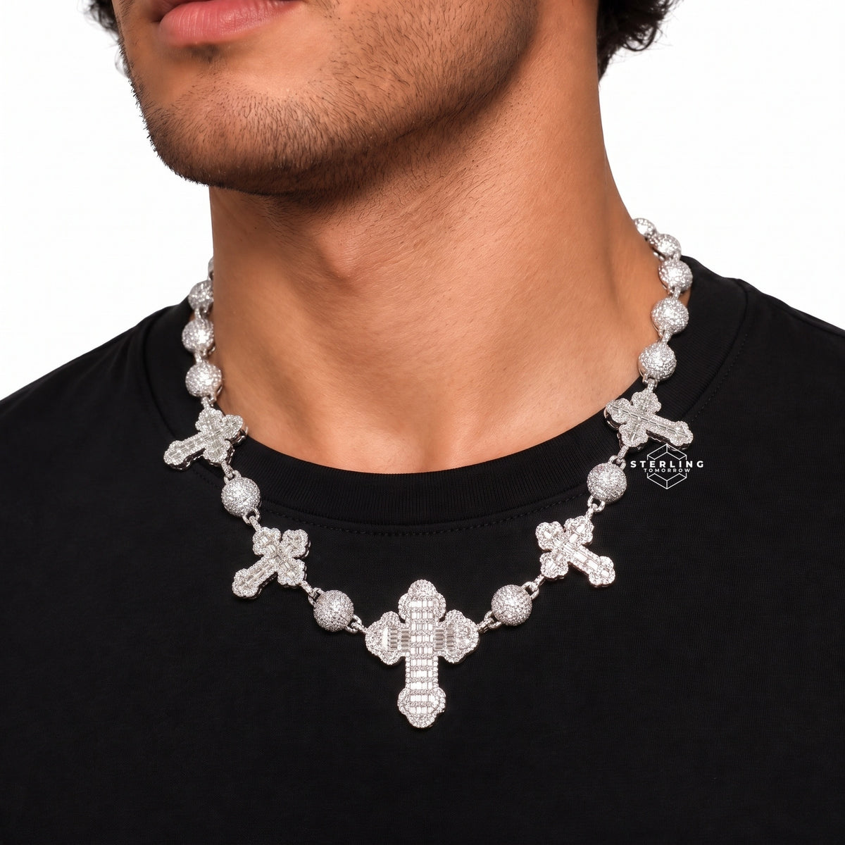 Moissanite Cross with Beads Chain