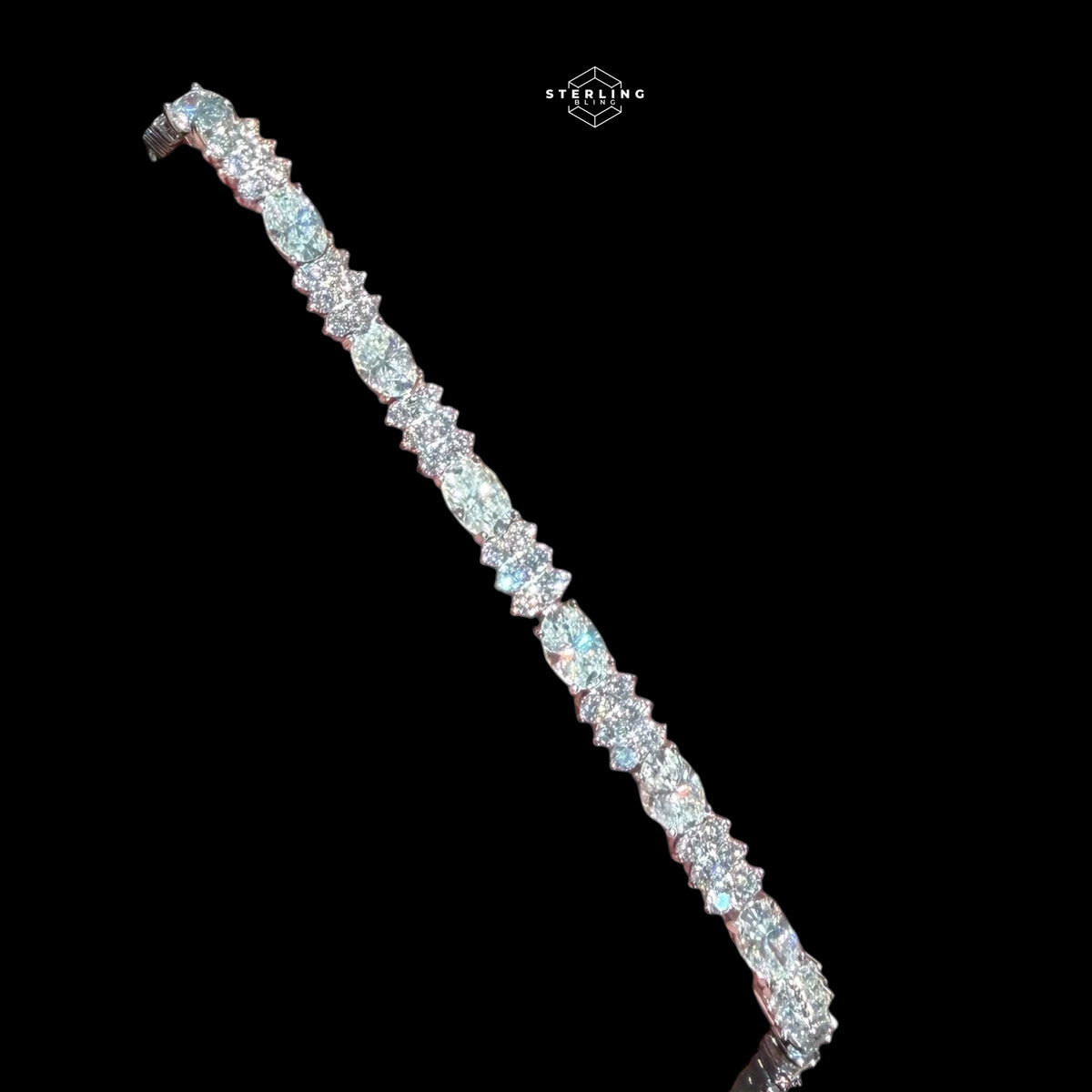 Moissanite Marquise Tennis Bracelet, 925 Sterling Silver Flower Cluster Bracelet