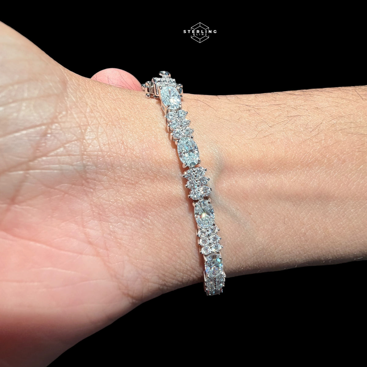 Moissanite Marquise Tennis Bracelet, 925 Sterling Silver Flower Cluster Bracelet