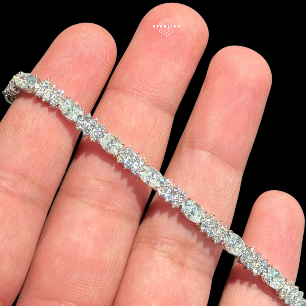 Moissanite Marquise Tennis Bracelet, 925 Sterling Silver Flower Cluster Bracelet