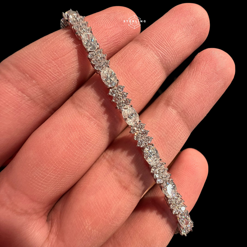 Moissanite Marquise Tennis Bracelet, 925 Sterling Silver Flower Cluster Bracelet