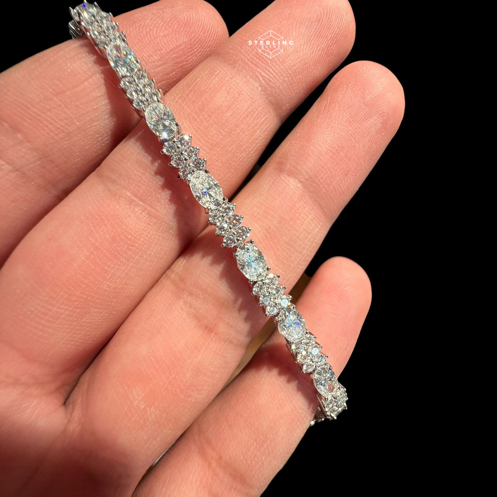Moissanite Marquise Tennis Bracelet, 925 Sterling Silver Flower Cluster Bracelet