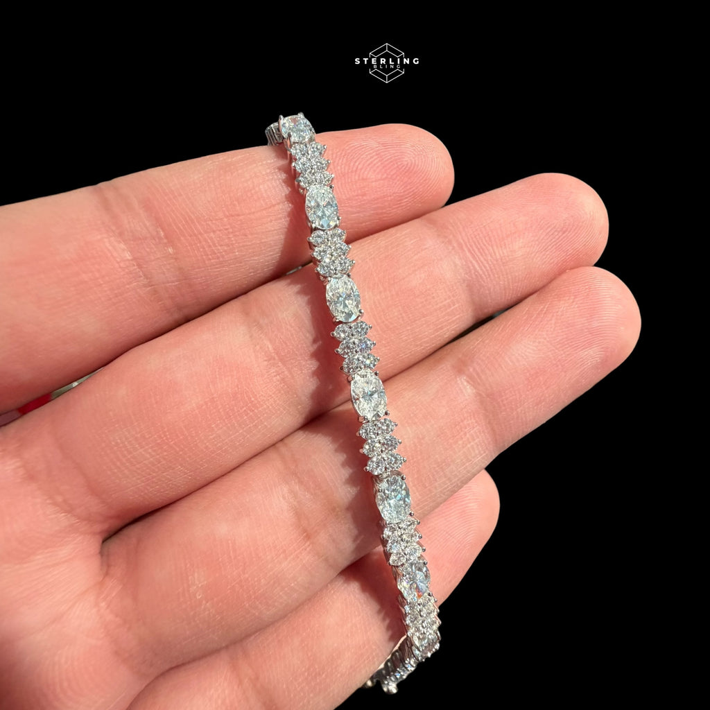 Moissanite Marquise Tennis Bracelet, 925 Sterling Silver Flower Cluster Bracelet