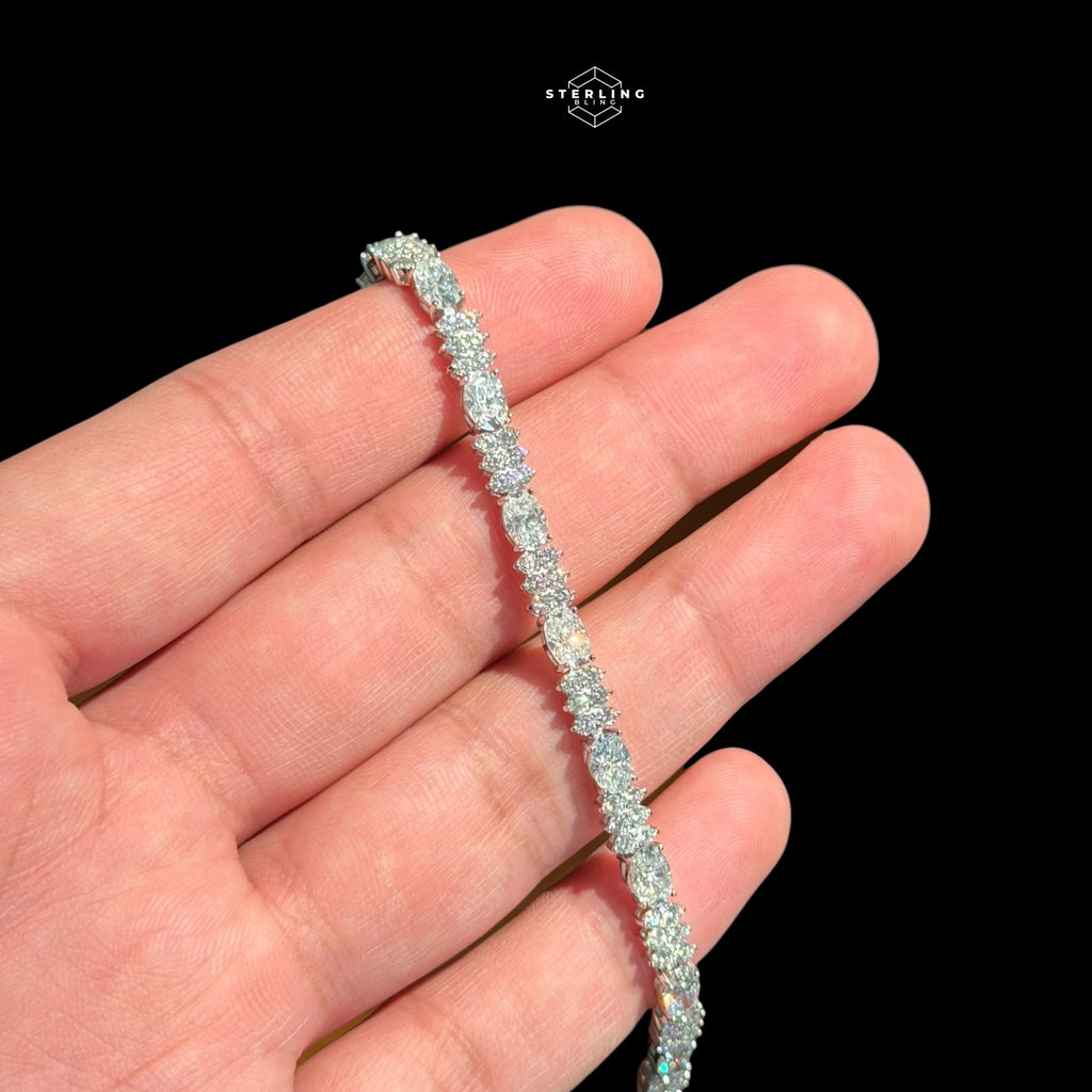 Moissanite Marquise Tennis Bracelet, 925 Sterling Silver Flower Cluster Bracelet