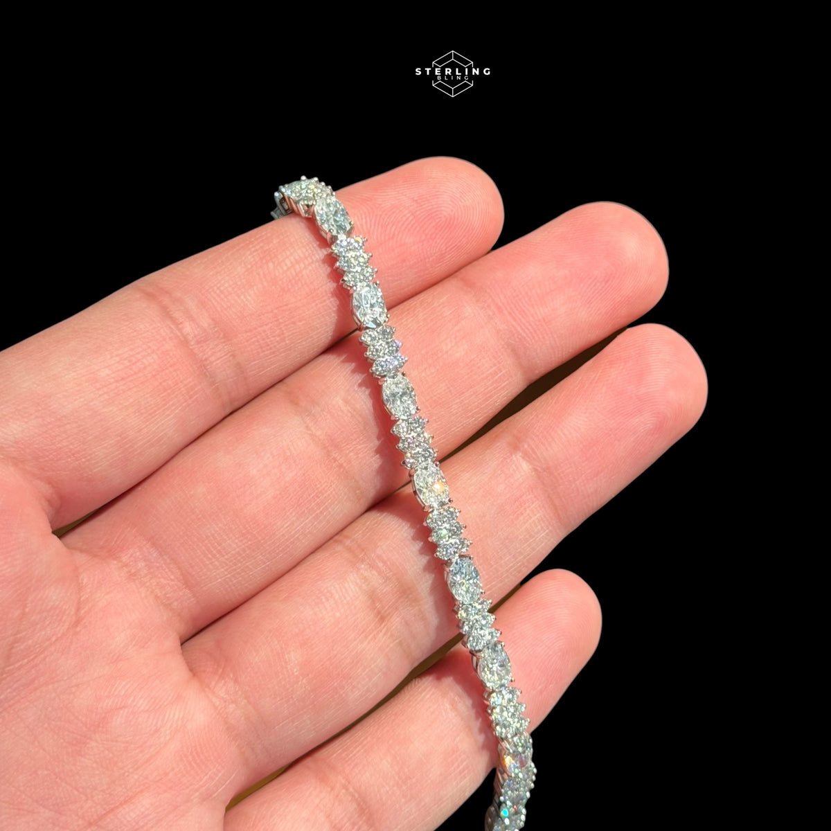 Moissanite Marquise Tennis Bracelet, 925 Sterling Silver Flower Cluster Bracelet