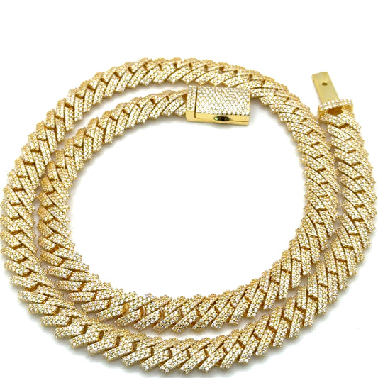 Moissanite Gold Tone Tight-Link Cuban Chain - 10mm 20"