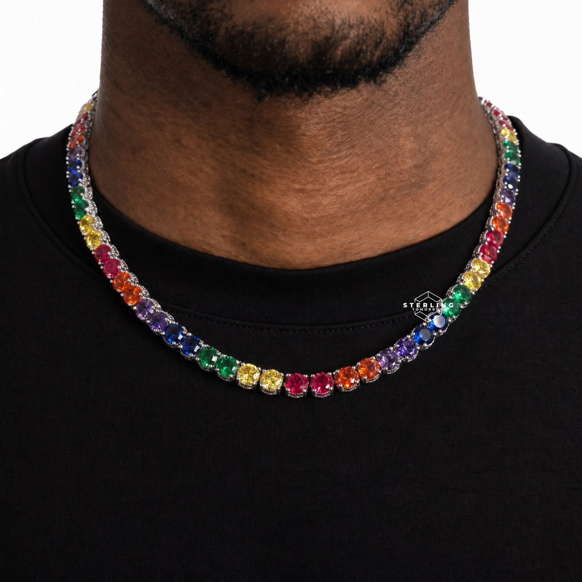 Multicolor Iced Out Sides Tennis Chain 7mm