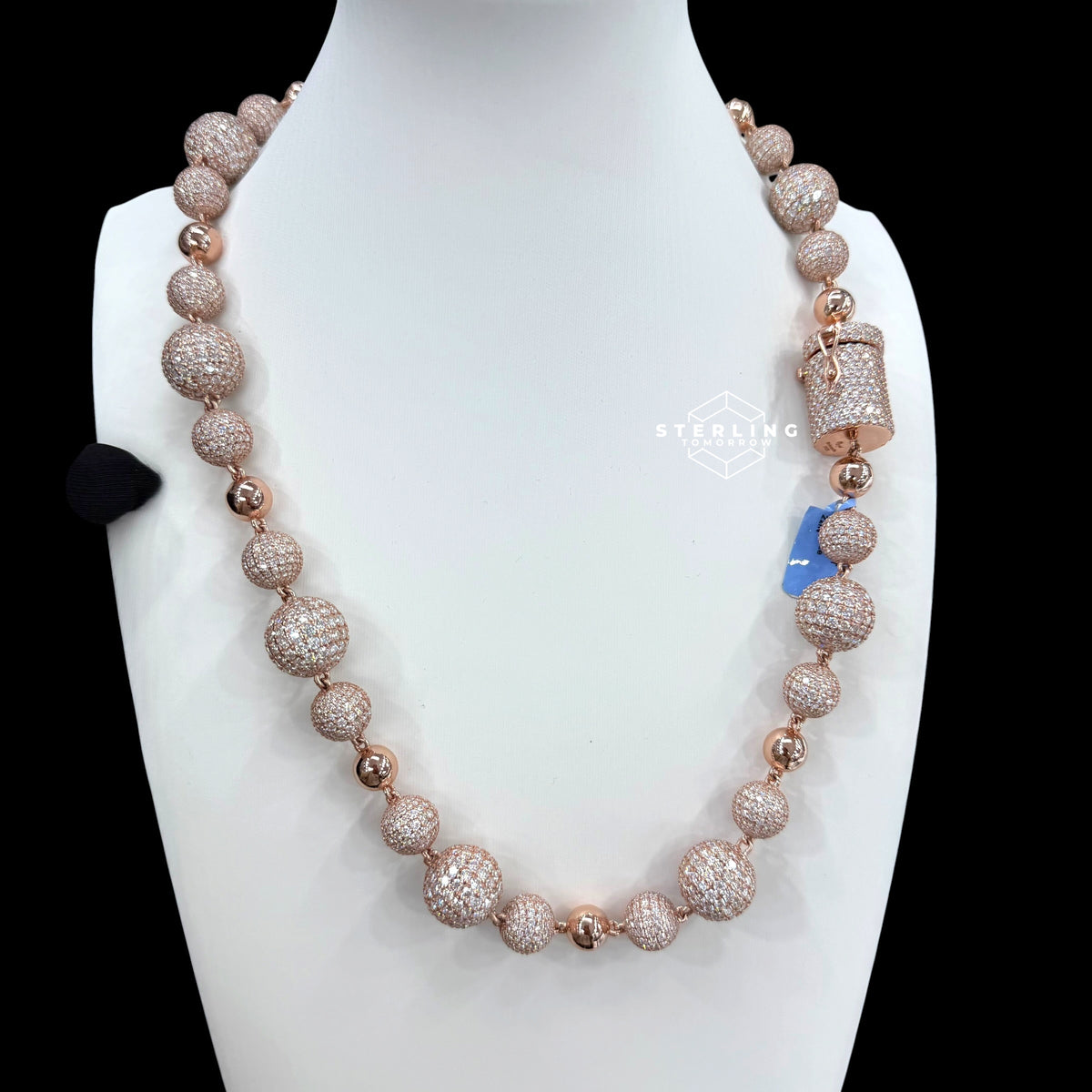 Rose Gold Moissanite Snowball Bead Chain 22"