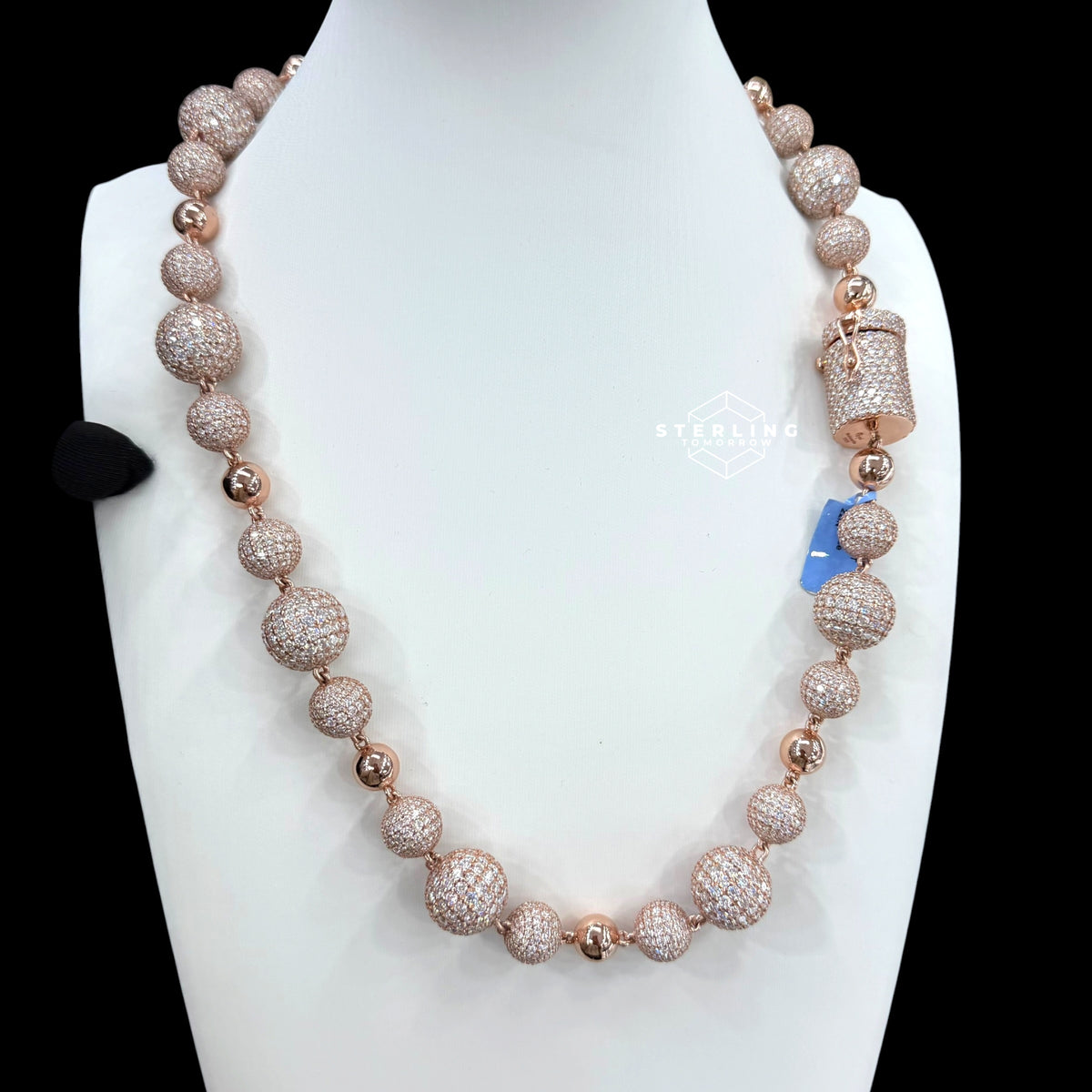 Rose Gold Moissanite Snowball Bead Chain 22"