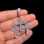 Triple Cross Baguette 14k White Plated Iced CZ Pendant