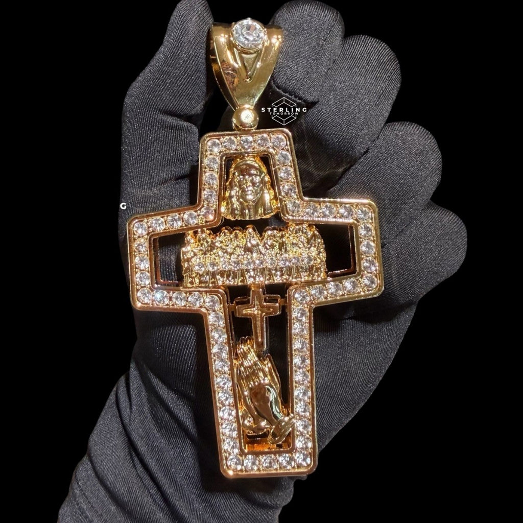XL Gold Cross Last Supper Pendant