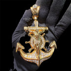 XL Gold Iced Out Jesus Anchor Pendant
