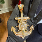 XL Gold Iced Out Jesus Anchor Pendant