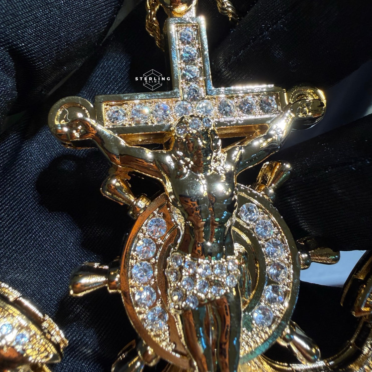 XL Gold Iced Out Jesus Anchor Pendant