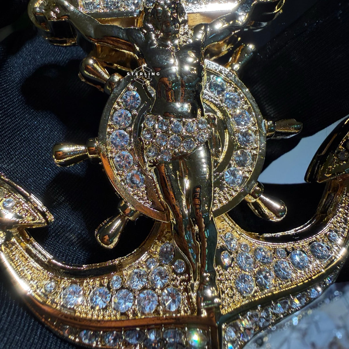 XL Gold Iced Out Jesus Anchor Pendant
