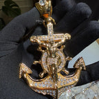 XL Gold Iced Out Jesus Anchor Pendant