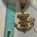 XL Gold Iced Out Jesus Anchor Pendant