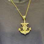 XL Gold Iced Out Jesus Anchor Pendant