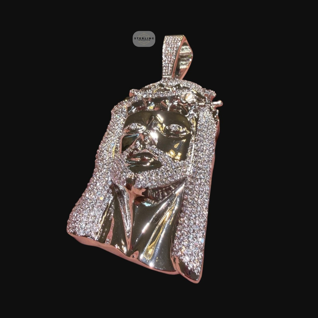 Jesus Face Silver Tone Large Iced Out Pendant