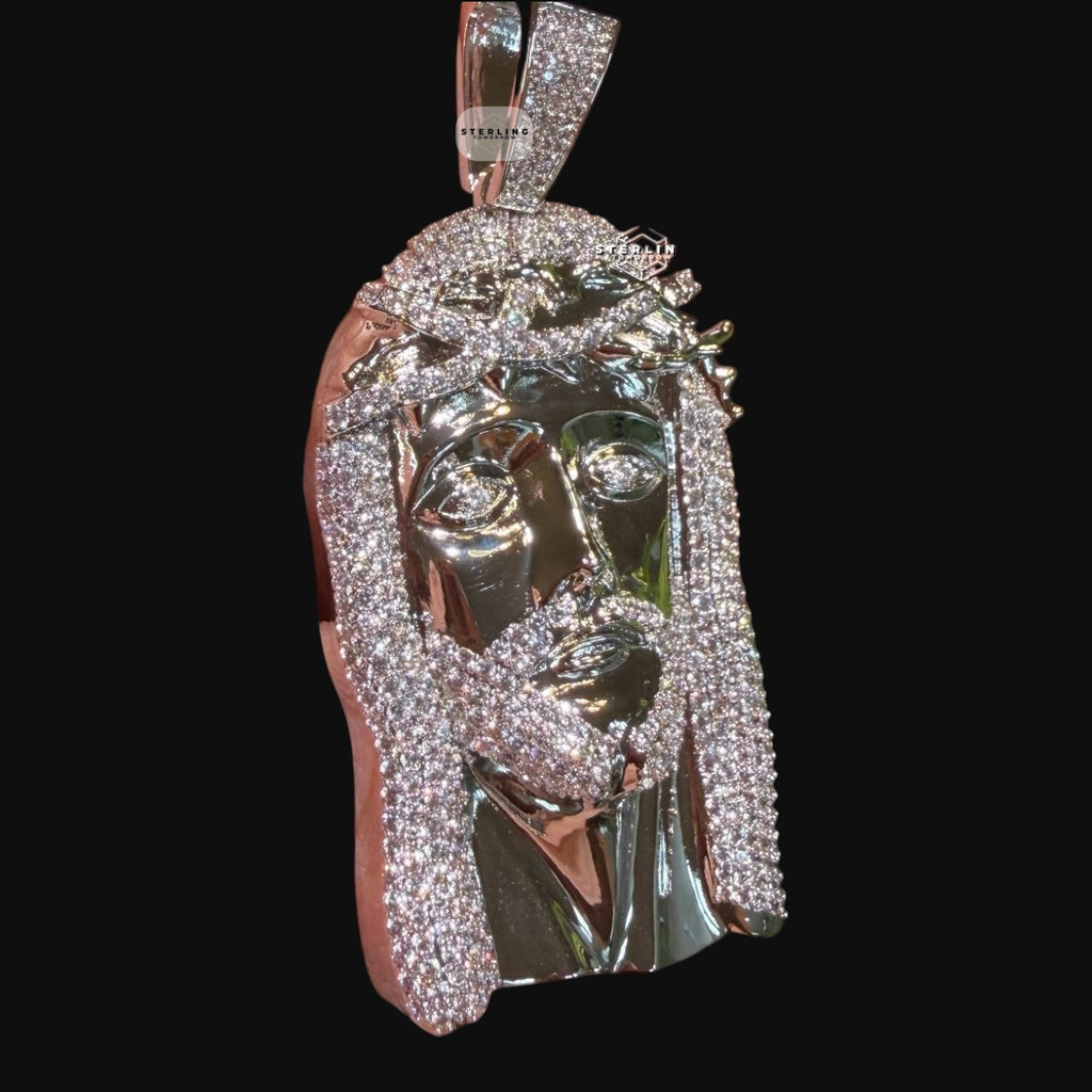 Jesus Face Silver Tone Large Iced Out Pendant