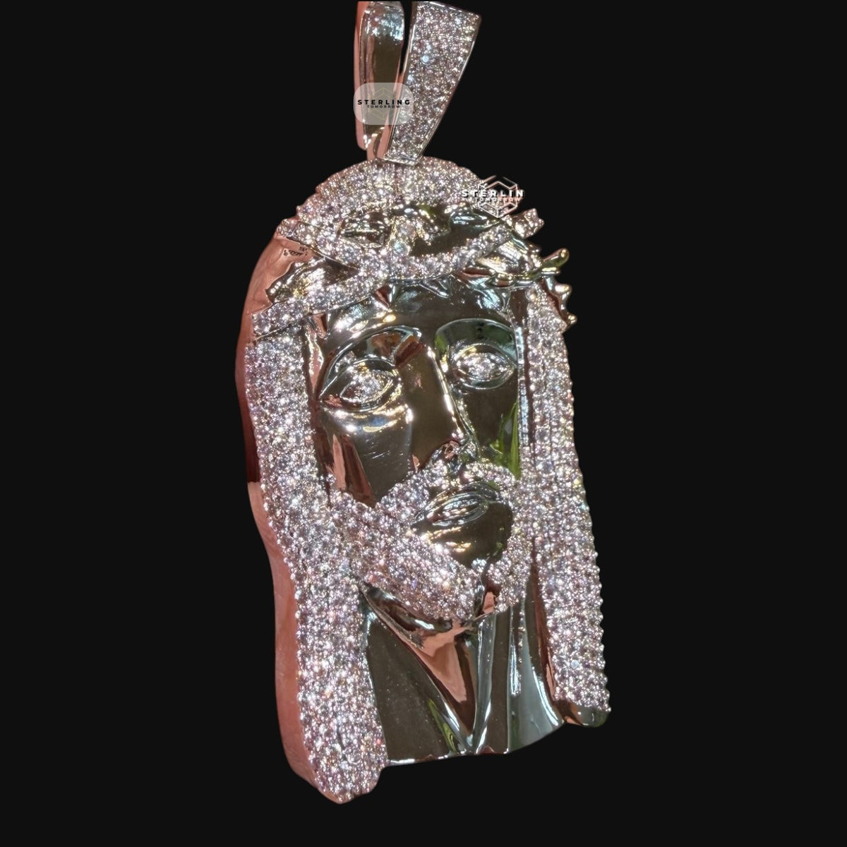 Jesus Face Silver Tone Large Iced Out Pendant