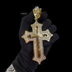 Big Gold Iced Out Cross Pendant, 14K Gold Plated CZ Diamond Christian Necklace, Religious Hip Hop Jewelry with Rope Chain