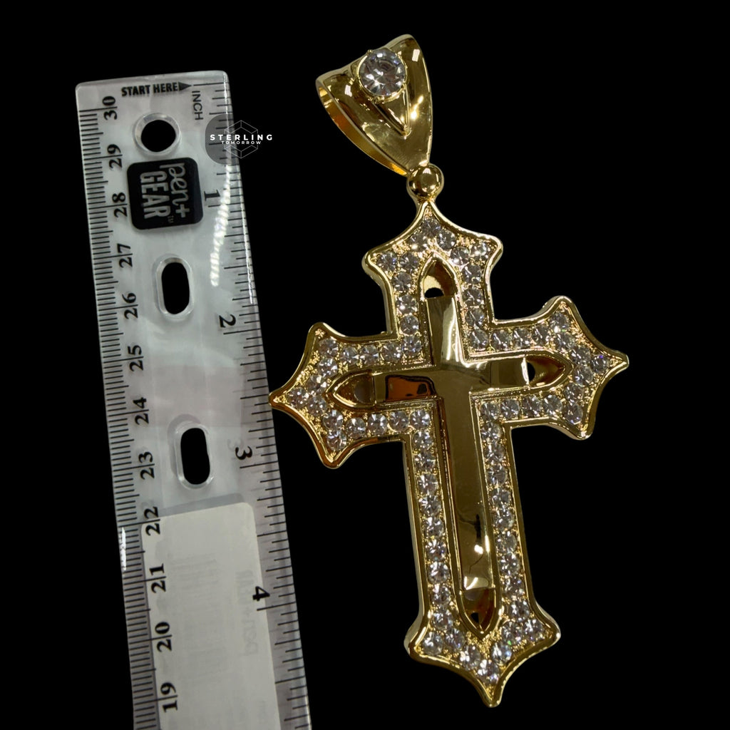 Big Gold Iced Out Cross Pendant, 14K Gold Plated CZ Diamond Christian Necklace, Religious Hip Hop Jewelry with Rope Chain