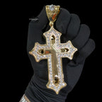 Big Gold Iced Out Cross Pendant, 14K Gold Plated CZ Diamond Christian Necklace, Religious Hip Hop Jewelry with Rope Chain