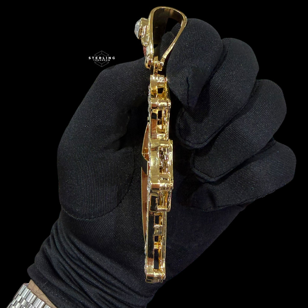 Big Gold Iced Out Cross Pendant, 14K Gold Plated CZ Diamond Christian Necklace, Religious Hip Hop Jewelry with Rope Chain