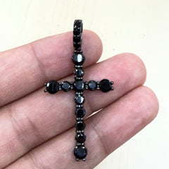 Black Stone Simulated Diamond Cross Pendant With Rope Necklace CZ Pendant SterlingTomorrow 