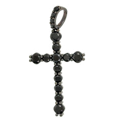 Black Stone Simulated Diamond Cross Pendant With Rope Necklace CZ Pendant SterlingTomorrow 